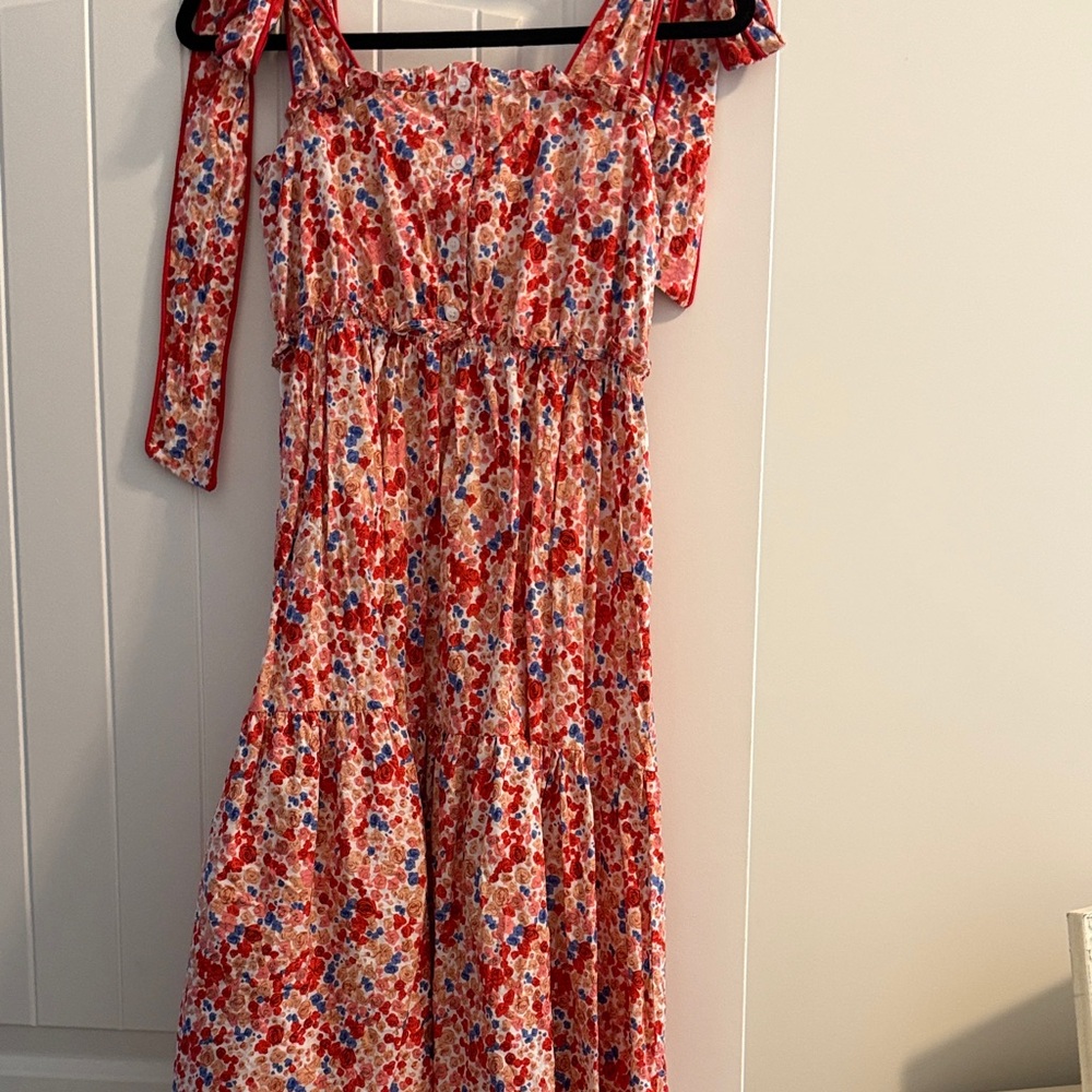 The Shirt by Rochelle Behrens Floral Midi Dress - Red and Blue